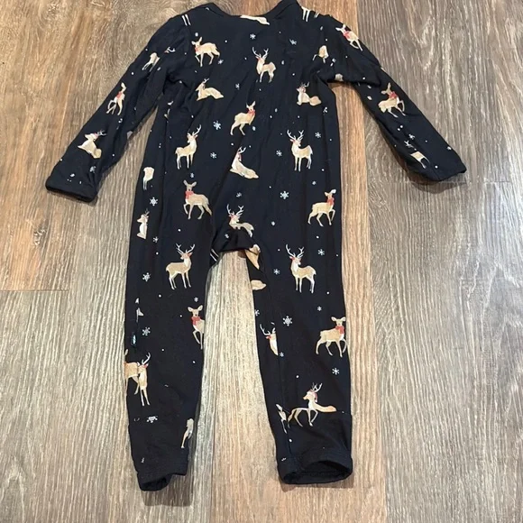 Kyte BABY Black Footies with Whimsical Deer Print - Picture 3 of 3